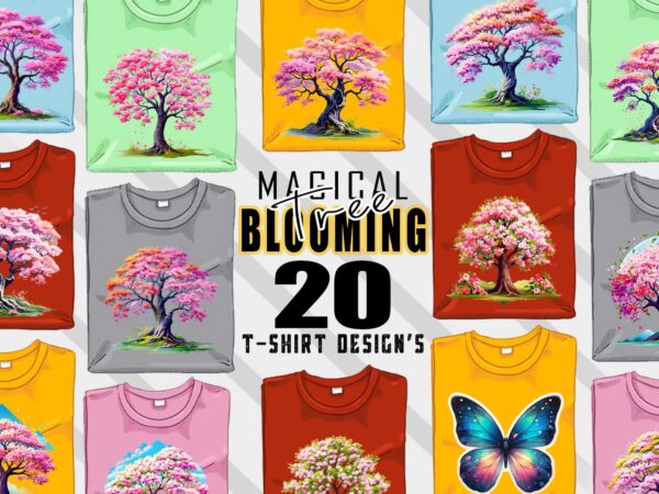 Retro blooming tree t-shirt design bundle with 20 designs – download instantly retro vintage t-shirt illustration clipart bundle