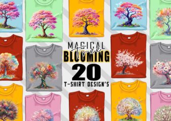 Vintage Blooming Tree t-shirt design bundle with 20 designs – download instantly Retro Vintage Illustration