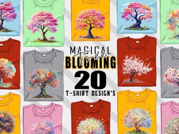 Vintage blooming tree t-shirt design bundle with 20 designs – download instantly retro vintage illustration