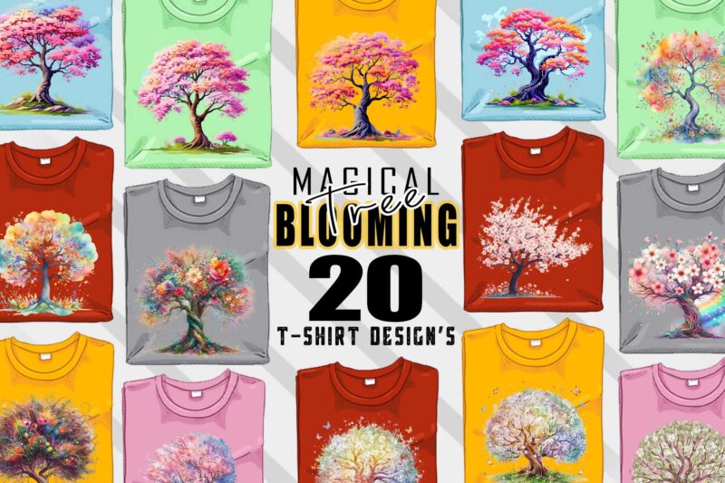 Vintage Blooming Tree t-shirt design bundle with 20 designs – download instantly Retro Vintage Illustration