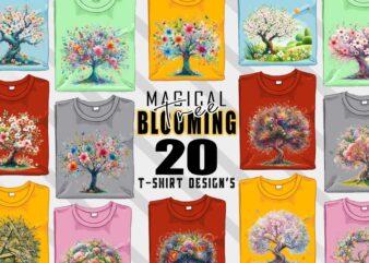 Magical Blooming Tree t-shirt design bundle with 20 png designs – download instantly Retro Vintage Tee Illustration Clipart Bundle