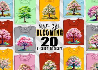 Watercolour Blooming Tree t-shirt design bundle with 20 designs – download instantly T-Shirt Designs