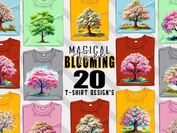 Watercolour blooming tree t-shirt design bundle with 20 designs – download instantly t-shirt designs