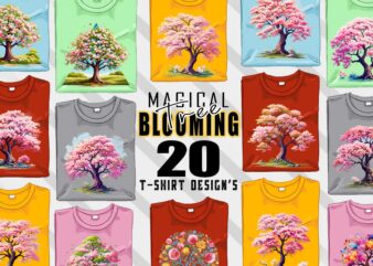 Magical Blooming Tree t-shirt design bundle with 20 designs – download instantly Retro Vintage Tee Illustration Clipart Bundle