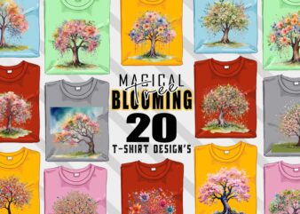 Abstract Blooming Tree t-shirt design bundle with 20 png & jpeg designs – download instantly Retro Vintage T-shirt Design