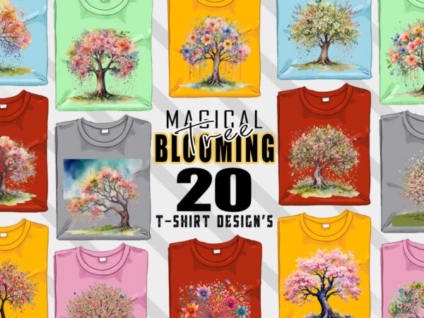 Abstract blooming tree t-shirt design bundle with 20 png & jpeg designs – download instantly retro vintage t-shirt design