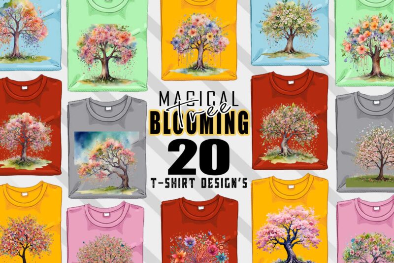 Abstract Blooming Tree t-shirt design bundle with 20 png & jpeg designs – download instantly Retro Vintage T-shirt Design