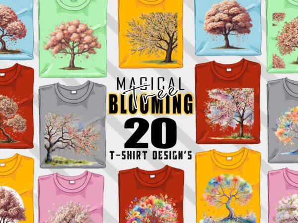 T-shirt design blooming tree t-shirt design bundle with 20 designs – download instantly retro vintage t-shirt illustration clipart bundle