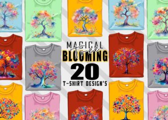 Passion Retro Blooming Tree t-shirt design bundle with 20 designs – download instantly Retro Vintage T-shirt Illustration Clipart Bundle