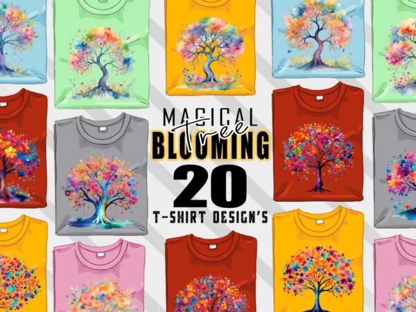 Passion retro blooming tree t-shirt design bundle with 20 designs – download instantly retro vintage t-shirt illustration clipart bundle