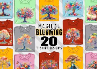 Vintage Blooming Tree t-shirt design bundle with 20 designs – download instantly Retro Vintage Illustration T-shirt Clipart Bundle