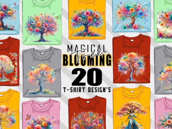 Vintage blooming tree t-shirt design bundle with 20 designs – download instantly retro vintage illustration t-shirt clipart bundle