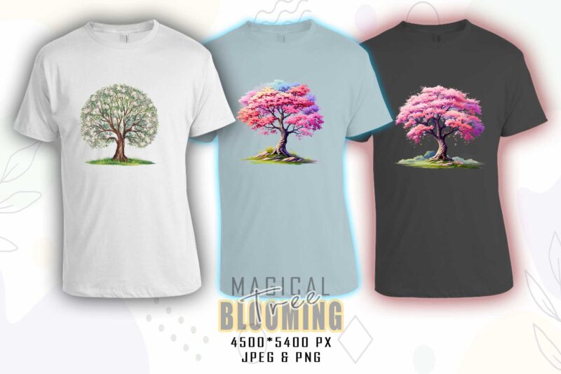 Vintage Blooming Tree t-shirt design bundle with 20 designs – download instantly Retro Vintage Illustration