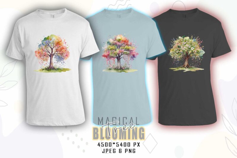 Abstract Blooming Tree t-shirt design bundle with 20 png & jpeg designs – download instantly Retro Vintage T-shirt Design