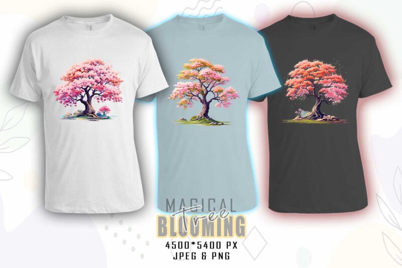 Magical Blooming Tree t-shirt design bundle with 20 designs – download instantly Retro Vintage Tee Illustration Clipart Bundle