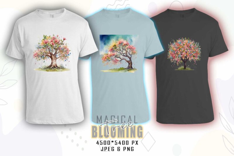 Abstract Blooming Tree t-shirt design bundle with 20 png & jpeg designs – download instantly Retro Vintage T-shirt Design