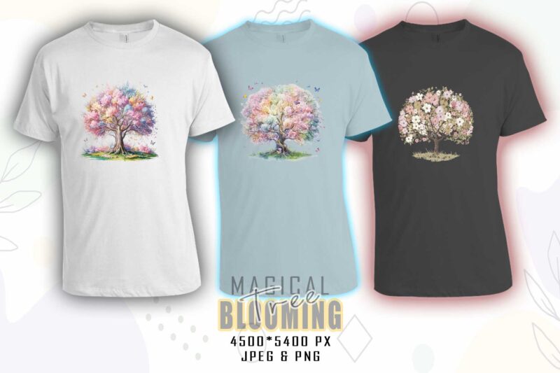 Magical Blooming Tree t-shirt design bundle with 20 png designs – download instantly Retro Vintage Tee Illustration Clipart Bundle