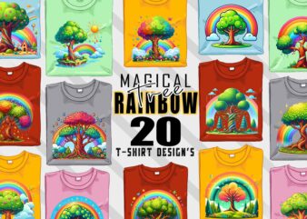 Colourful Rainbow Tree t-shirt design bundle with 20 designs – download instantly Retro Vintage T-shirt