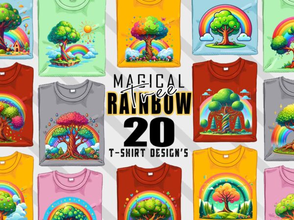 Colourful rainbow tree t-shirt design bundle with 20 designs – download instantly retro vintage t-shirt