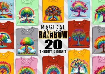 Magical Rainbow Tree t-shirt design bundle with 20 designs – download instantly Retro Vintage Tees