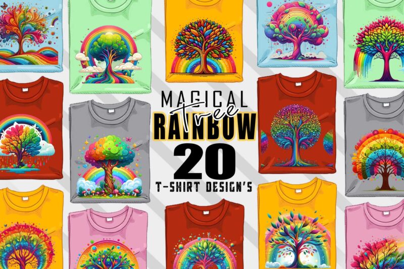 Magical Rainbow Tree t-shirt design bundle with 20 designs – download instantly Retro Vintage Tees