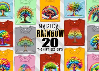 Abstract Colourful Rainbow Tree t-shirt design bundle with 20 png & jpeg designs – download instantly for POD