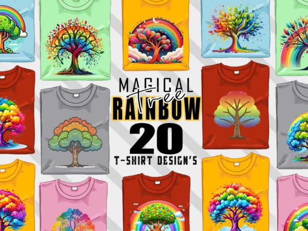 Abstract colourful rainbow tree t-shirt design bundle with 20 png & jpeg designs – download instantly for pod