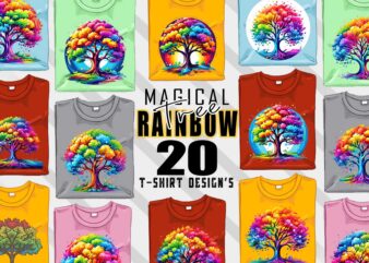 Colourful Rainbow Tree t-shirt design bundle with 20 designs – download instantly Retro Vintage Tees