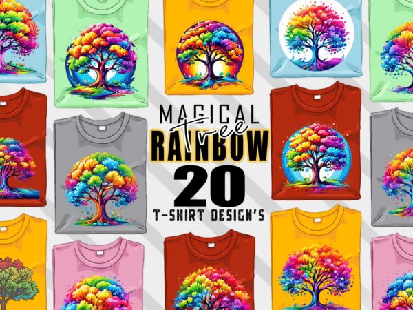 Colourful rainbow tree t-shirt design bundle with 20 designs – download instantly retro vintage tees