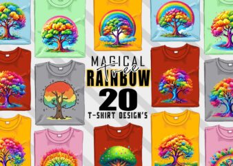 Retro Rainbow Tree t-shirt design bundle with 20 designs – download instantly for POD