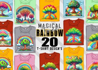 Retro Rainbow Tree t-shirt design bundle with 20 designs – download instantly Retro Vintage T-shirt Illustration Clipart Bundle