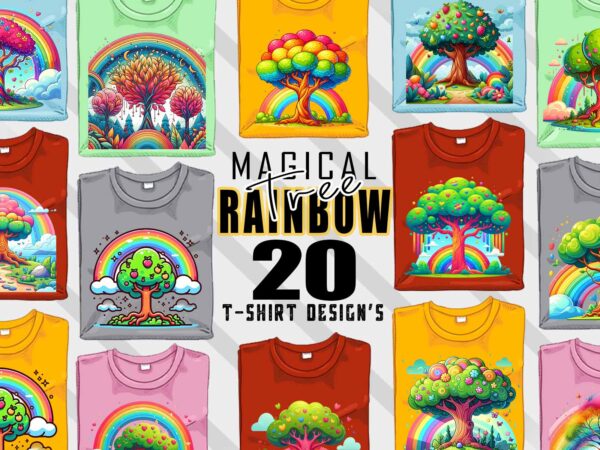 Retro rainbow tree t-shirt design bundle with 20 designs – download instantly retro vintage t-shirt illustration clipart bundle