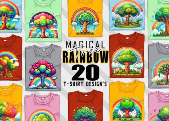 Magical Rainbow Tree t-shirt design bundle with 20 designs – download instantly Retro Vintage Illustration T-shirt Clipart Bundle