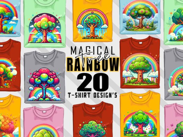 Magical rainbow tree t-shirt design bundle with 20 designs – download instantly retro vintage illustration t-shirt clipart bundle