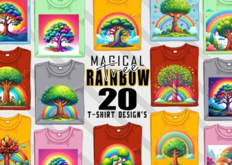 Colourful Rainbow Tree t-shirt design bundle with 20 png & jpeg designs – download instantly Retro Vintage T-shirt