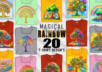 Magical Rainbow Tree t-shirt design bundle with 20 designs – download instantly Retro Vintage Tees