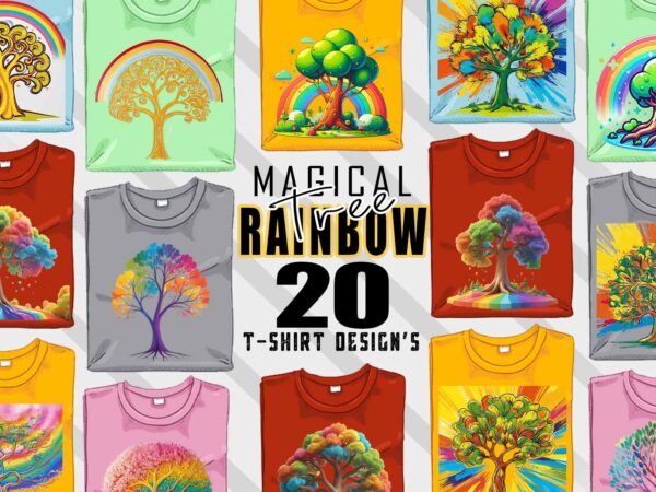 Magical rainbow tree t-shirt design bundle with 20 designs – download instantly retro vintage tees