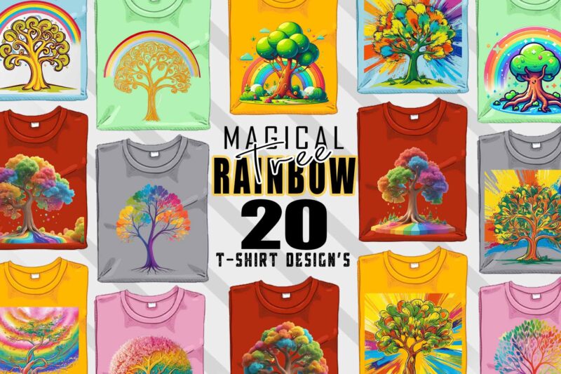 Magical Rainbow Tree t-shirt design bundle with 20 designs – download instantly Retro Vintage Tees