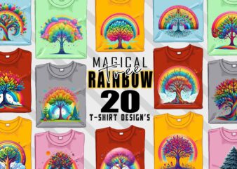 Abstract Colourful Rainbow Tree t-shirt design bundle with 20 png & jpeg designs – download instantly