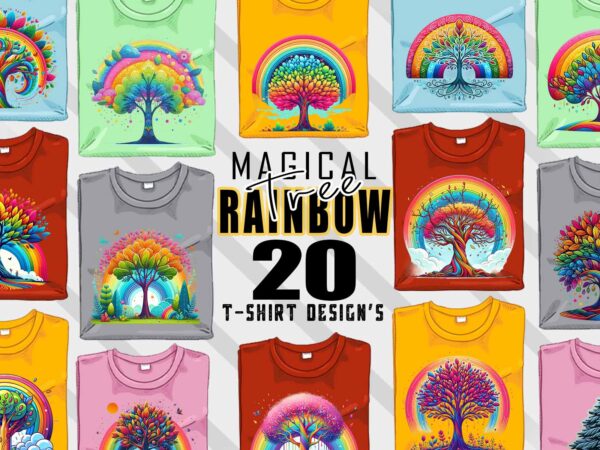 Abstract colourful rainbow tree t-shirt design bundle with 20 png & jpeg designs – download instantly