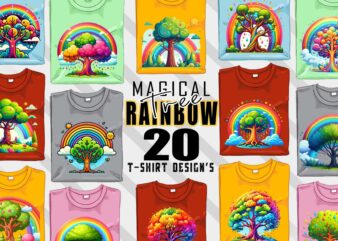 Colourful Rainbow Tree t-shirt design bundle with 20 designs – download instantly Retro Vintage Tees