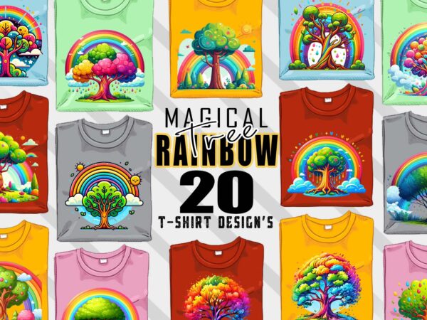 Colourful rainbow tree t-shirt design bundle with 20 designs – download instantly retro vintage tees