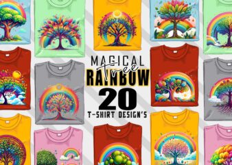 Retro Rainbow Tree t-shirt design bundle with 20 designs – download instantly Retro Vintage Tees