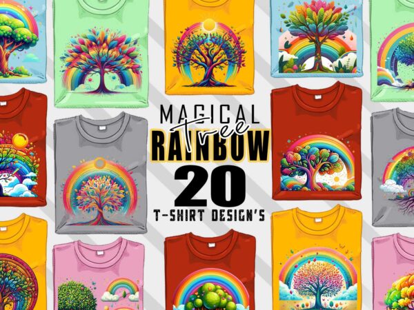 Retro rainbow tree t-shirt design bundle with 20 designs – download instantly retro vintage tees