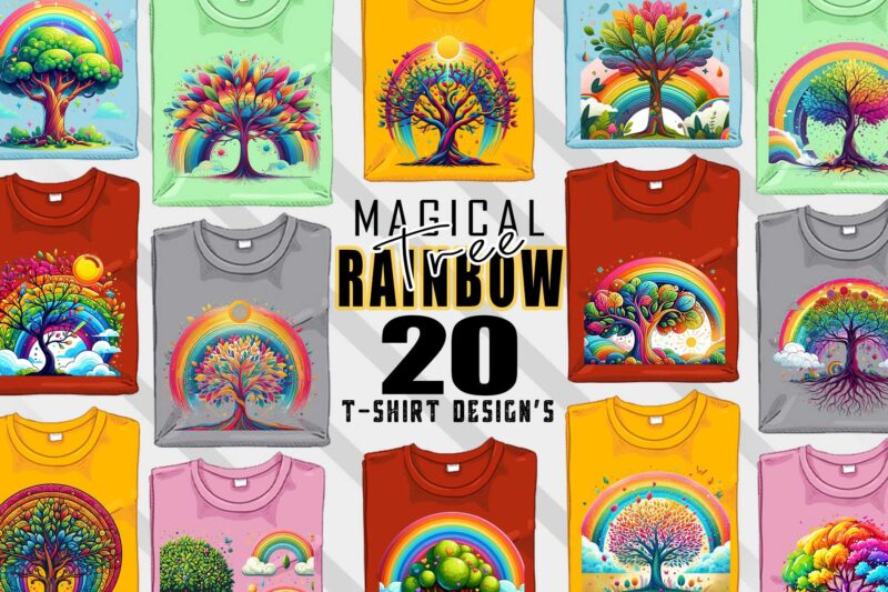 Retro Rainbow Tree t-shirt design bundle with 20 designs – download instantly Retro Vintage Tees