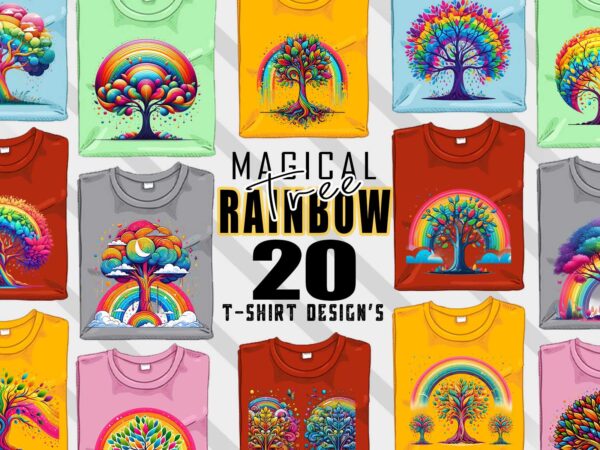 Magical rainbow tree t-shirt design bundle with 20 designs – download instantly retro vintage illustration t-shirt clipart bundle