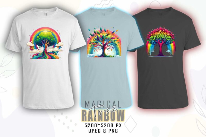 Magical Rainbow Tree t-shirt design bundle with 20 designs – download instantly Retro Vintage Tees