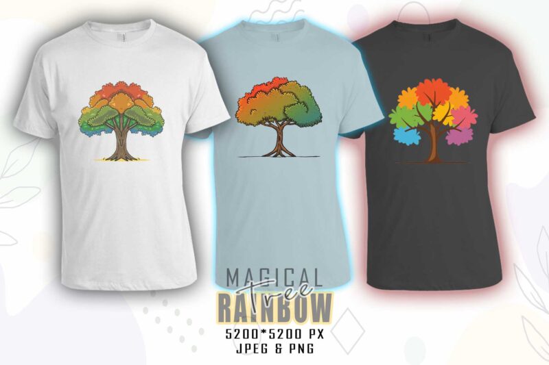 Abstract Colourful Rainbow Tree t-shirt design bundle with 20 png & jpeg designs – download instantly for POD