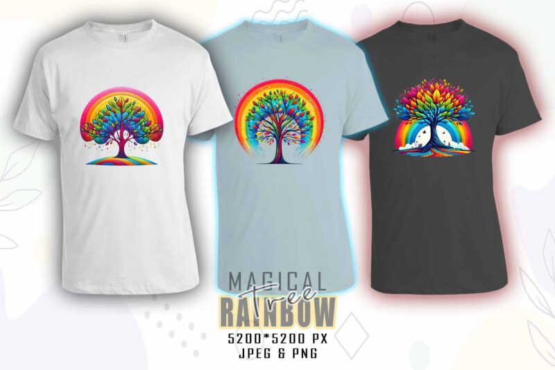 Abstract Colourful Rainbow Tree t-shirt design bundle with 20 png & jpeg designs – download instantly