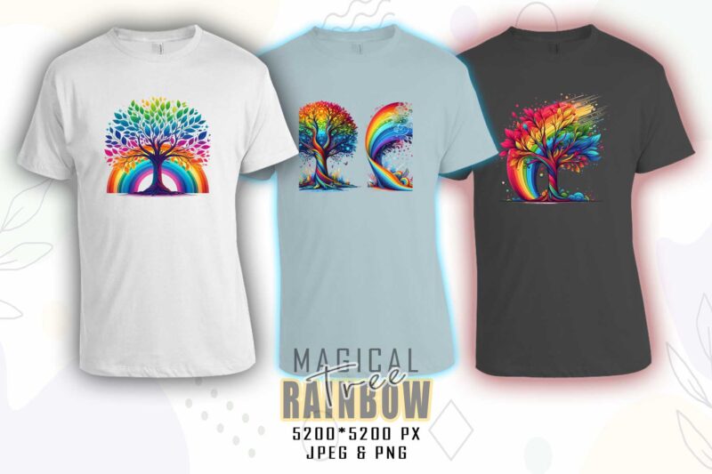 Magical Rainbow Tree t-shirt design bundle with 20 designs – download instantly Retro Vintage Tees